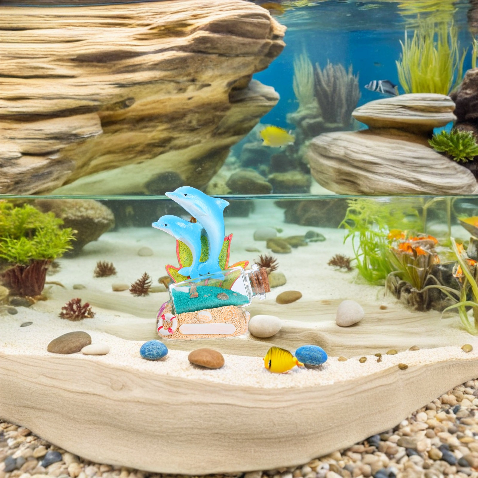 Aquarium Fish Dolphin - Dolfijnensculptuur Driftfles Hars Zand Aquarium Ornament