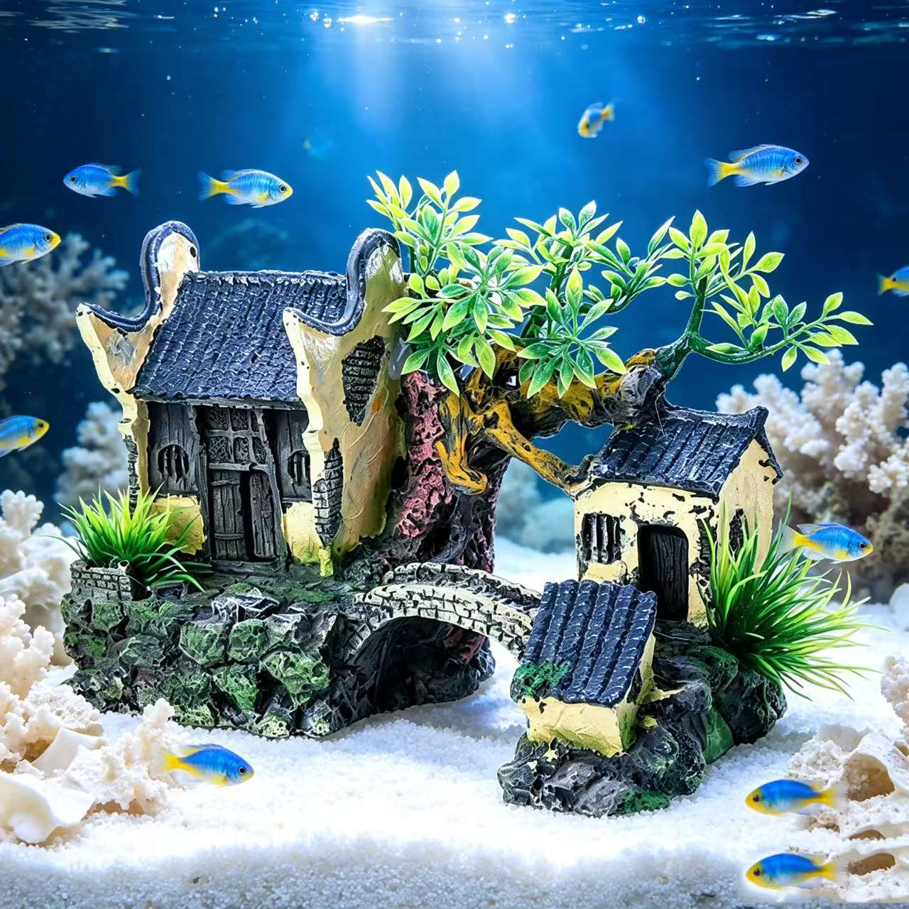Kunstmatige landschappelijke d - Aquarium Fish Bridge recensie en prijs