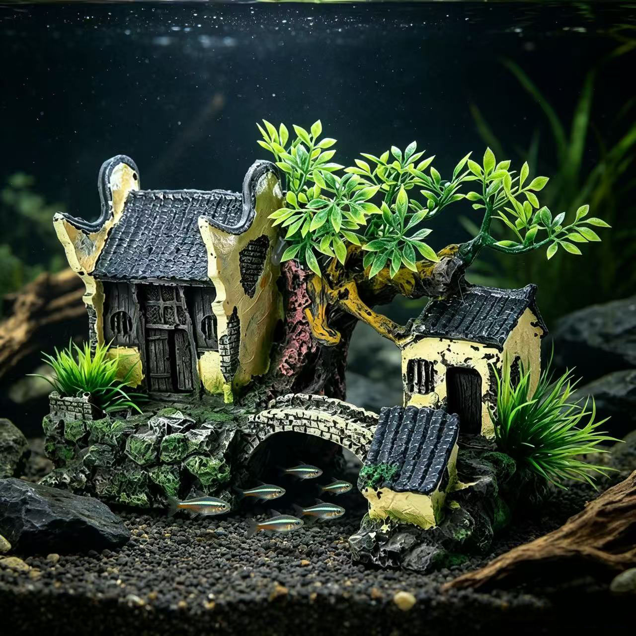 Kunstmatige landschappelijke d - Aquarium Fish Bridge recensie en prijs